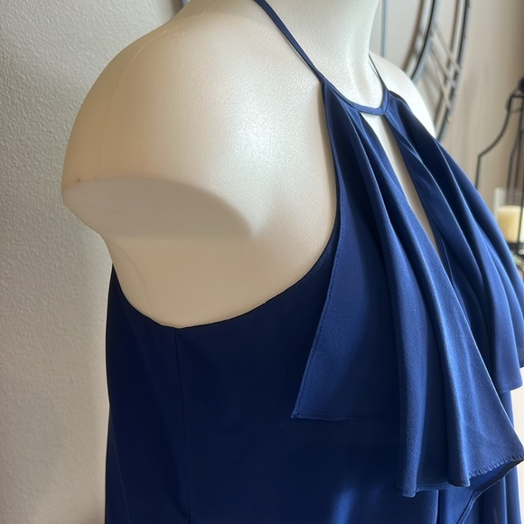 BCBGMAXAZRIA Claudia Blue 100% Silk Cascading Ruffle High Neck Halter Top Small - Picture 6 of 13